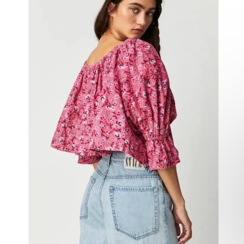 Free People Pink James Smocked Floral Print NWOT